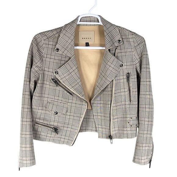 BlankNYC S Windowpane Plaid Moto Jacket Asymmetrical Zip Pockets Faux Suede Chic - Picture 9 of 16